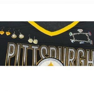 Bundle Pittsburgh Steelers Shirt/3 pair Earrings/Super Bowl Charm Bracelet